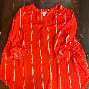 Worthington Vibrant Red Blouse with White Stripes